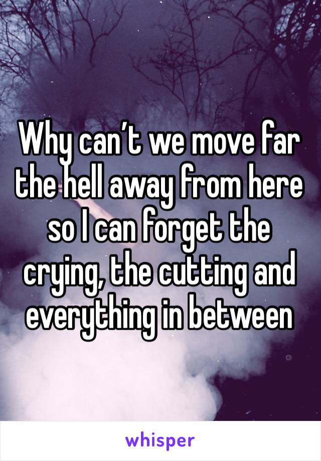 Why can’t we move far the hell away from here so I can forget the crying, the cutting and everything in between 