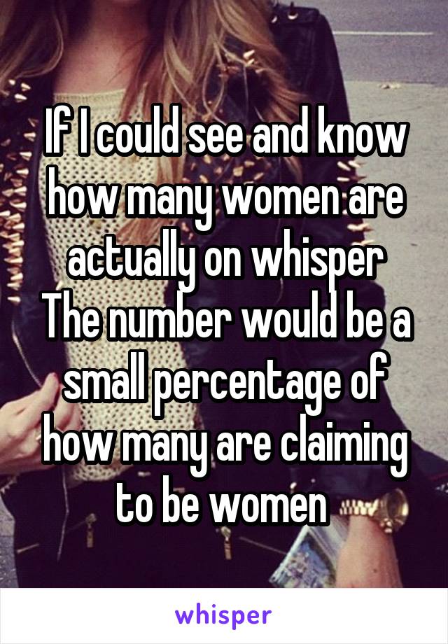 If I could see and know how many women are actually on whisper
The number would be a small percentage of how many are claiming to be women 