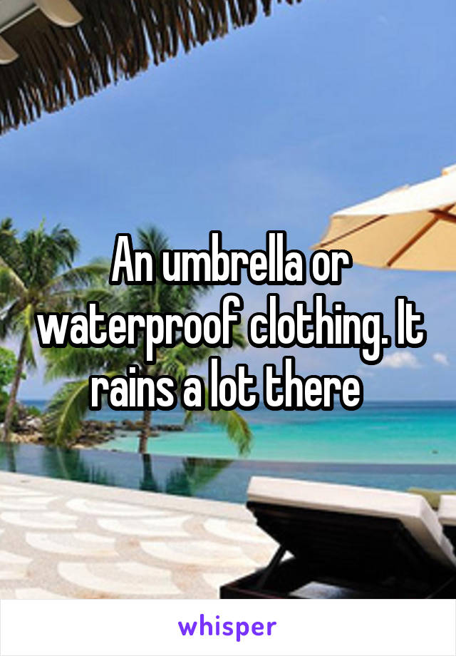 An umbrella or waterproof clothing. It rains a lot there 