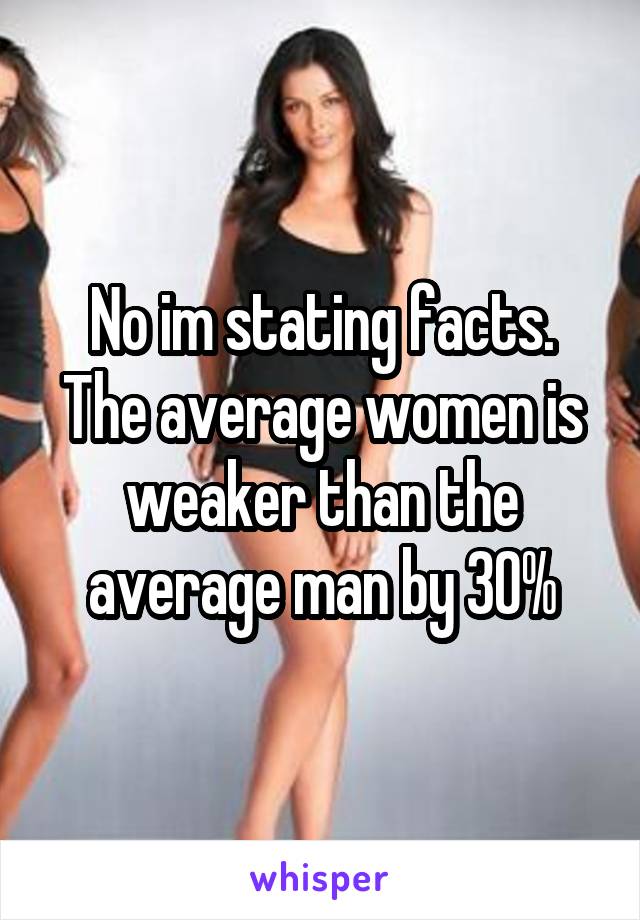 No im stating facts. The average women is weaker than the average man by 30%