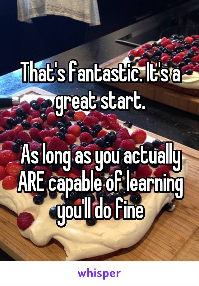 That's fantastic. It's a great start.

As long as you actually ARE capable of learning you'll do fine