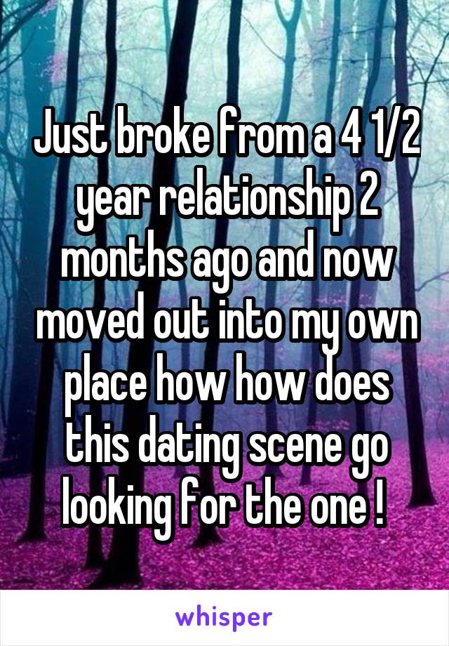 Just broke from a 4 1/2 year relationship 2 months ago and now moved out into my own place how how does this dating scene go looking for the one ! 