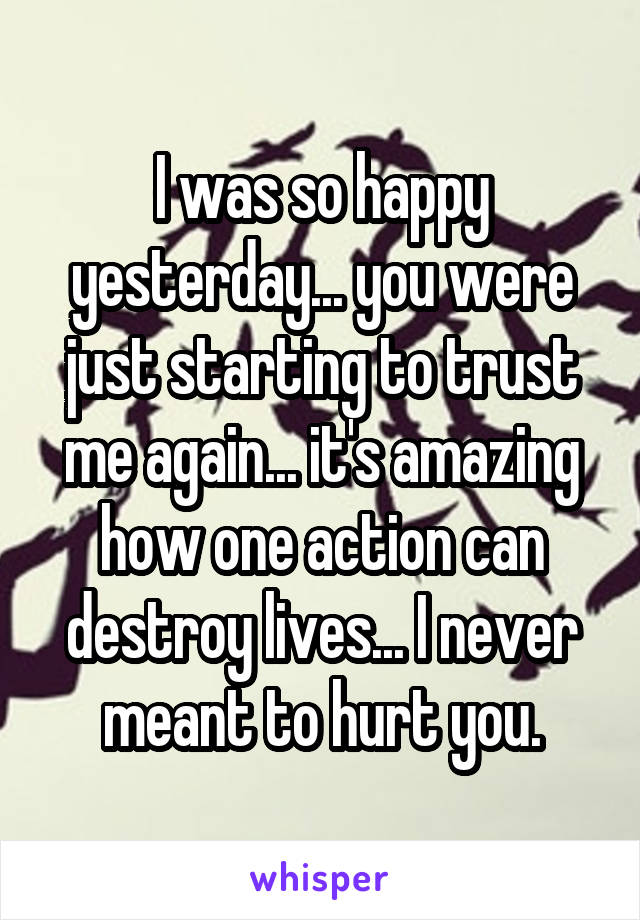 I was so happy yesterday... you were just starting to trust me again... it's amazing how one action can destroy lives... I never meant to hurt you.