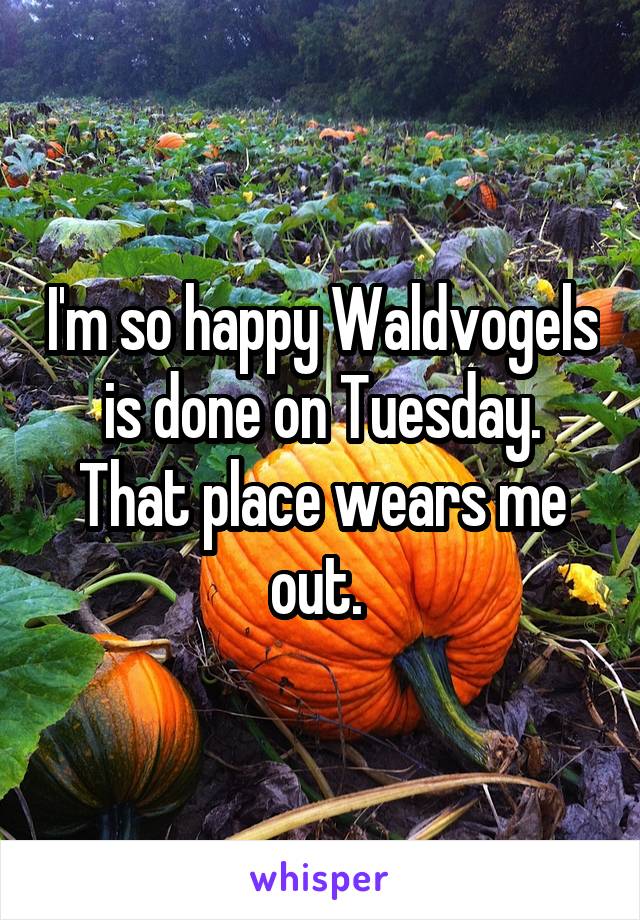 I'm so happy Waldvogels is done on Tuesday. That place wears me out. 