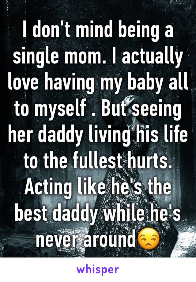 I don't mind being a single mom. I actually love having my baby all to myself . But seeing her daddy living his life to the fullest hurts. Acting like he's the best daddy while he's never around😒