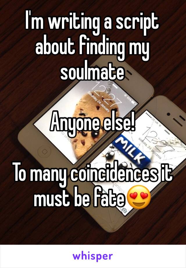 I'm writing a script about finding my soulmate

Anyone else! 

To many coincidences it must be fate😍