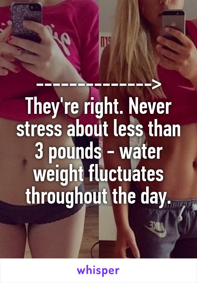 -------------->
They're right. Never stress about less than 3 pounds - water weight fluctuates throughout the day.