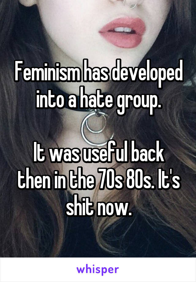 Feminism has developed into a hate group.

It was useful back then in the 70s 80s. It's shit now.