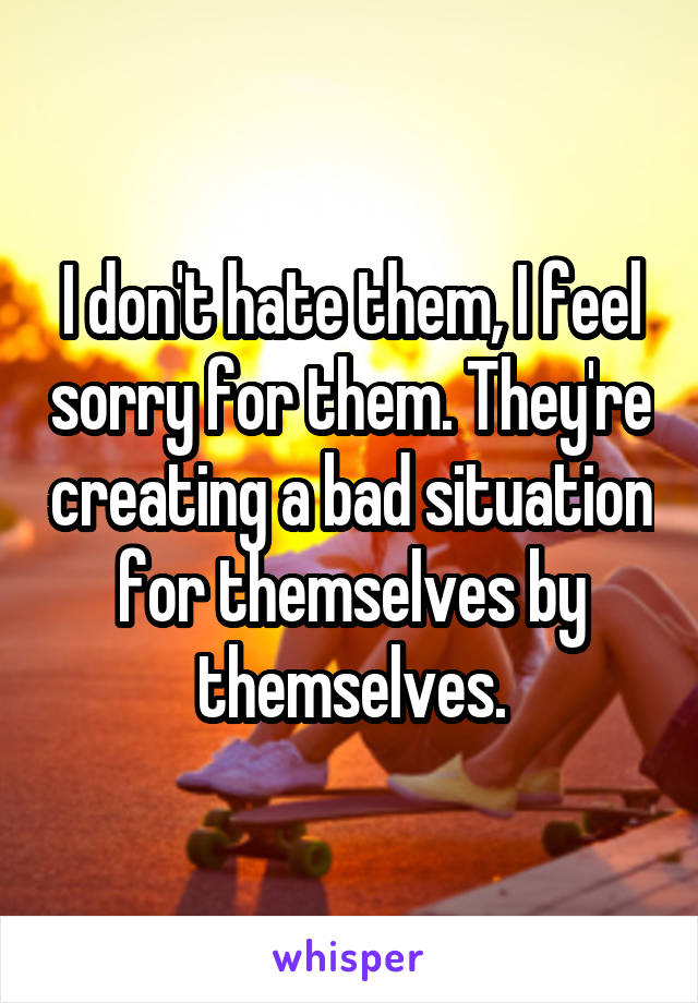 I don't hate them, I feel sorry for them. They're creating a bad situation for themselves by themselves.