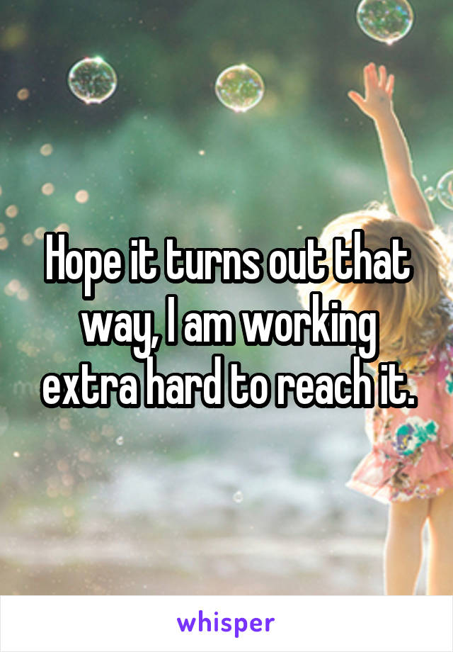 Hope it turns out that way, I am working extra hard to reach it.
