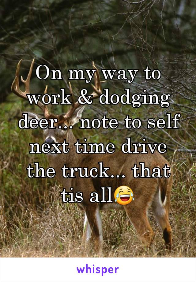 On my way to work & dodging deer... note to self next time drive the truck... that tis all😂