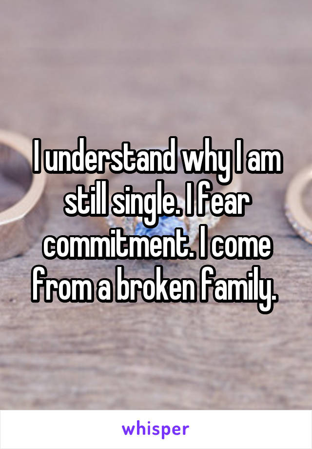I understand why I am still single. I fear commitment. I come from a broken family. 