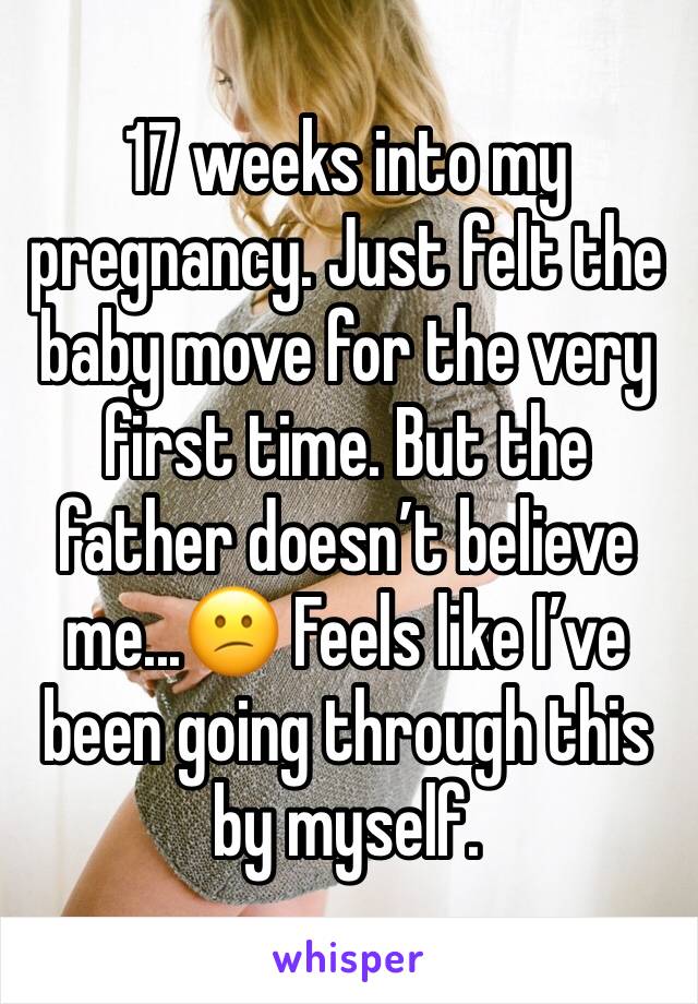 17 weeks into my pregnancy. Just felt the baby move for the very first time. But the father doesn’t believe me...😕 Feels like I’ve been going through this by myself. 