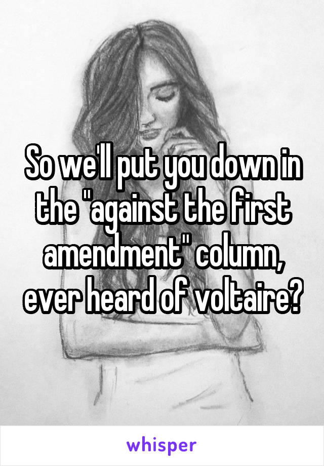 So we'll put you down in the "against the first amendment" column, ever heard of voltaire?