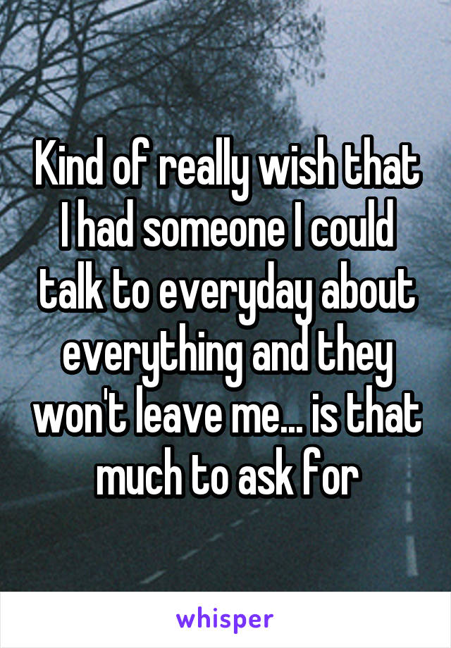 Kind of really wish that I had someone I could talk to everyday about everything and they won't leave me... is that much to ask for