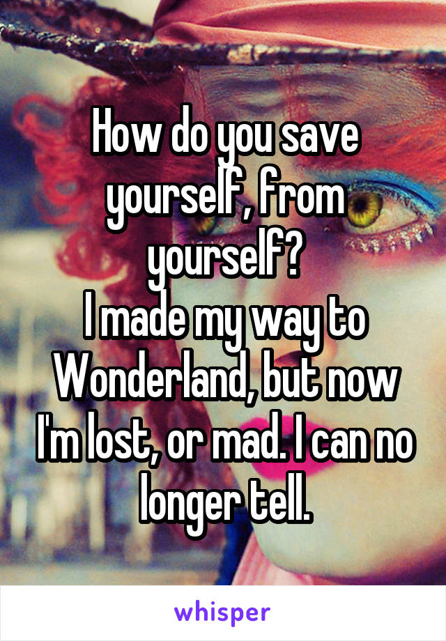 How do you save yourself, from yourself?
I made my way to Wonderland, but now I'm lost, or mad. I can no longer tell.