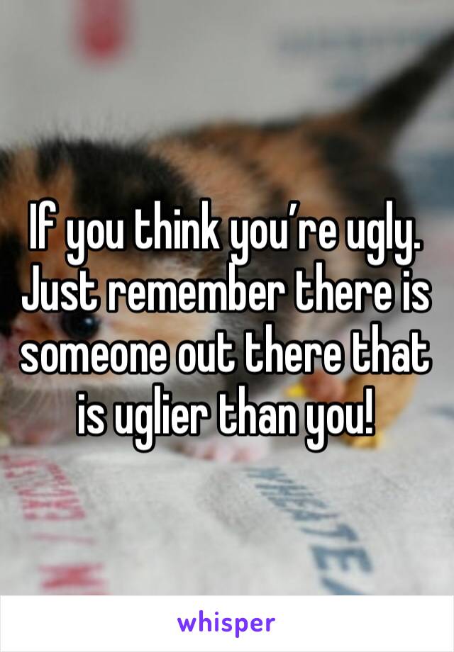 If you think you’re ugly. Just remember there is someone out there that is uglier than you! 