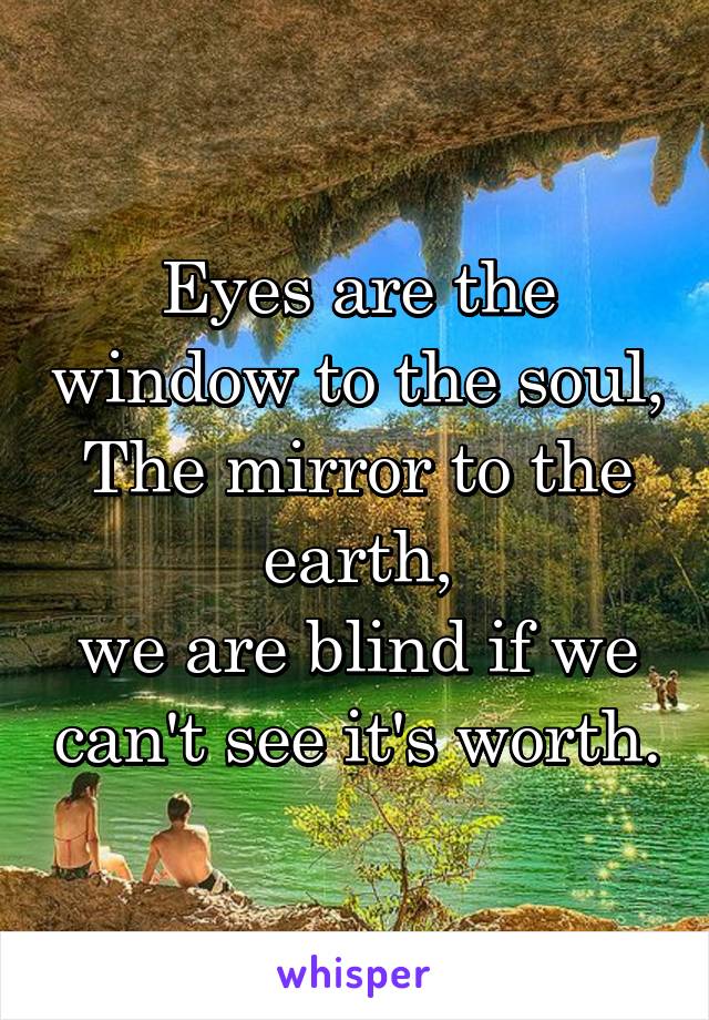 Eyes are the window to the soul,
The mirror to the earth,
we are blind if we can't see it's worth.