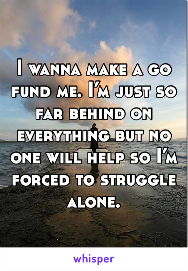 I wanna make a go fund me. I’m just so far behind on everything but no one will help so I’m forced to struggle alone. 