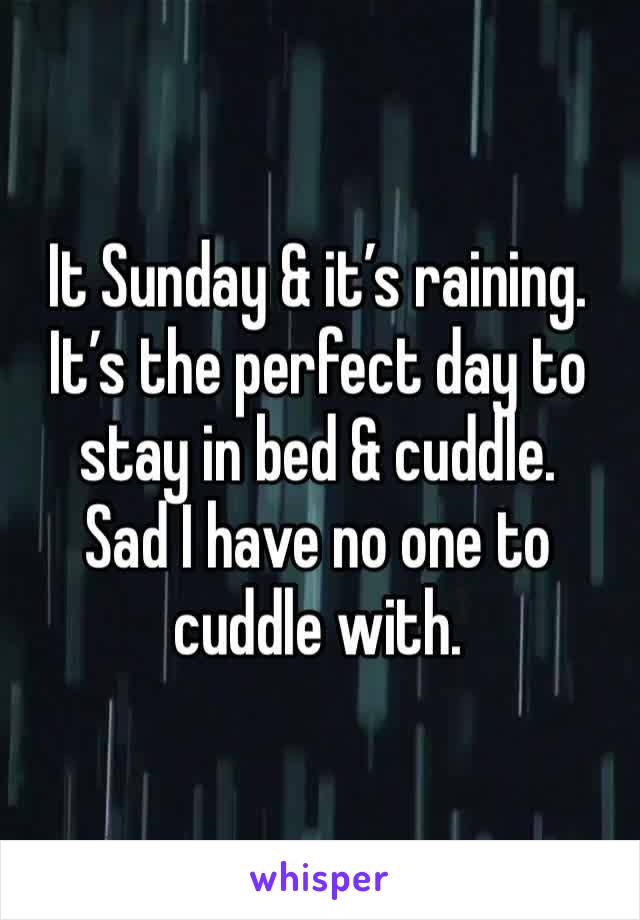 It Sunday & it’s raining.
It’s the perfect day to stay in bed & cuddle.
Sad I have no one to cuddle with. 