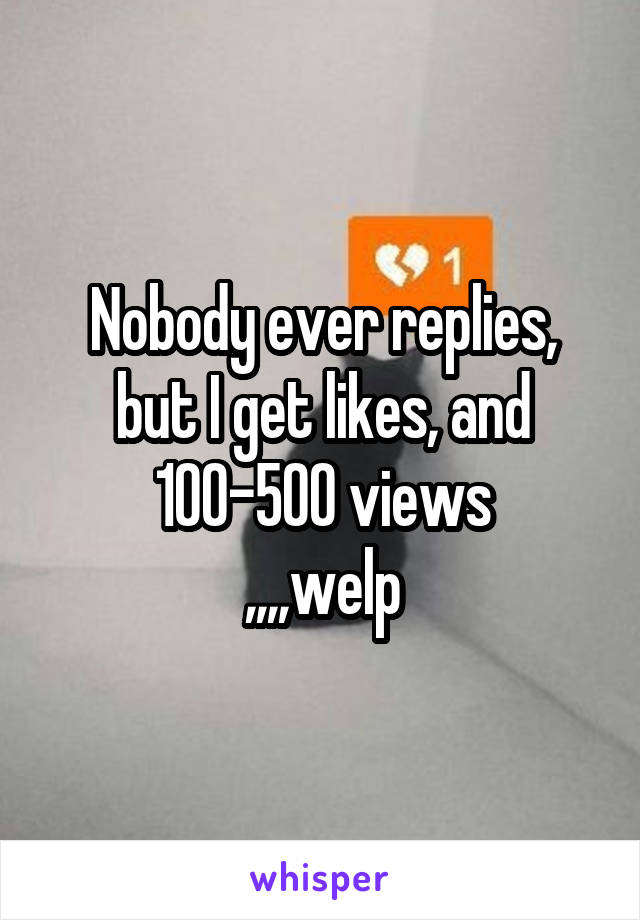 Nobody ever replies, but I get likes, and 100-500 views
,,,,welp