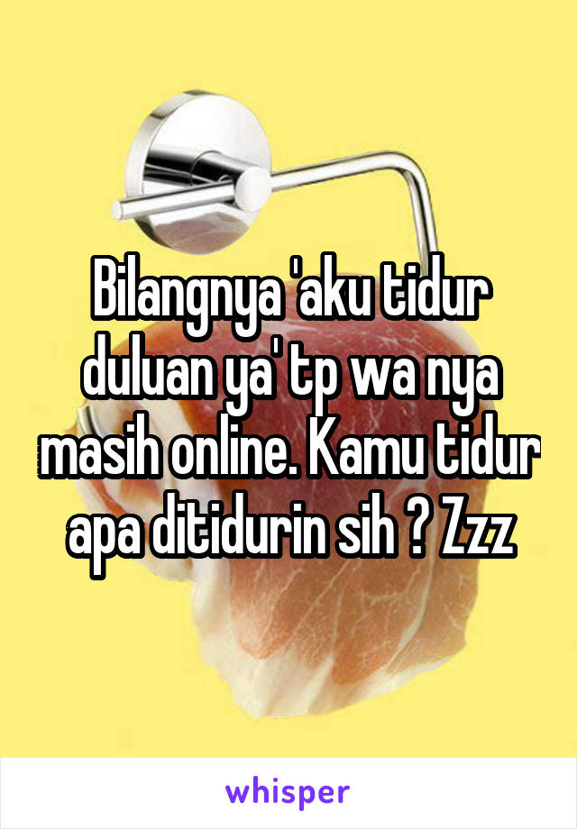 Bilangnya 'aku tidur duluan ya' tp wa nya masih online. Kamu tidur apa ditidurin sih ? Zzz