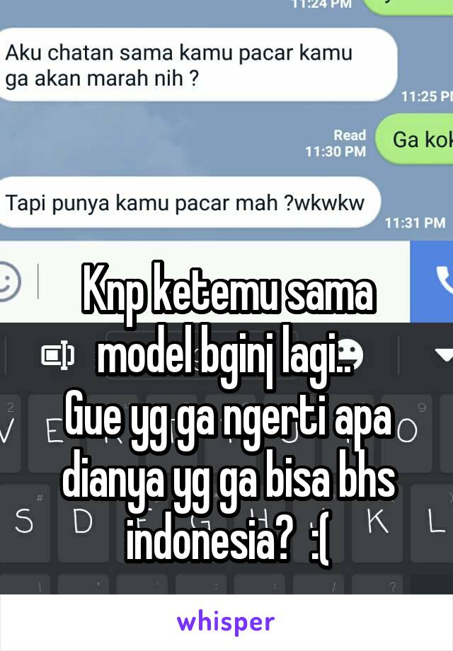 


Knp ketemu sama model bginj lagi.. 
Gue yg ga ngerti apa dianya yg ga bisa bhs indonesia?  :(