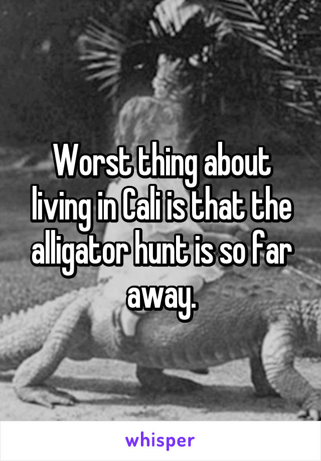 Worst thing about living in Cali is that the alligator hunt is so far away.