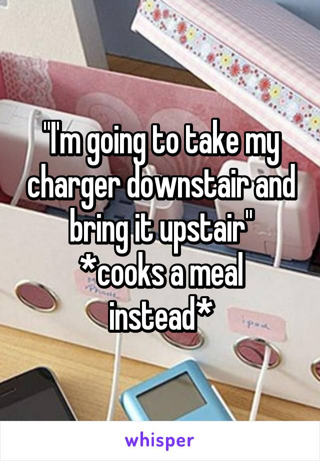 "I'm going to take my charger downstair and bring it upstair"
*cooks a meal instead*