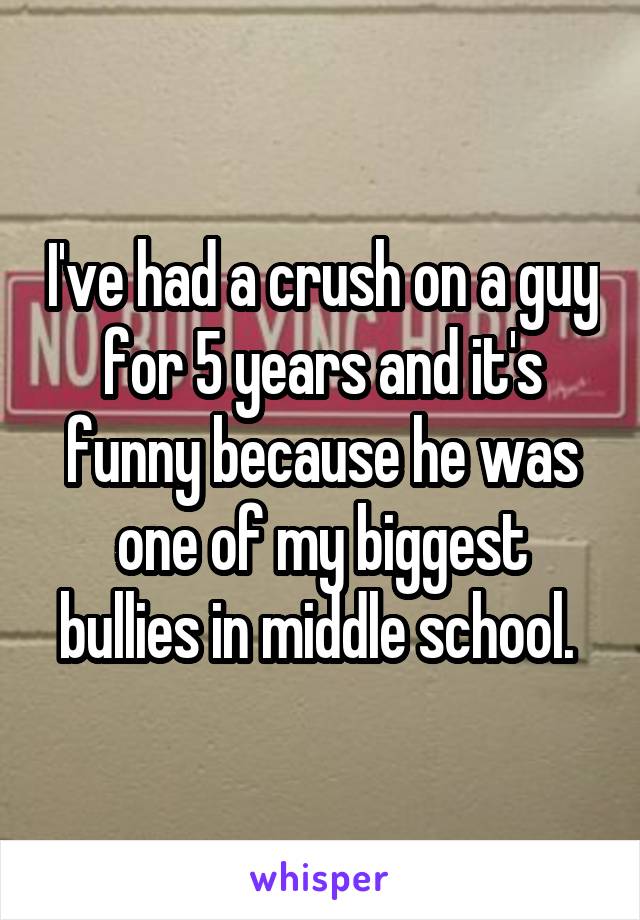 I've had a crush on a guy for 5 years and it's funny because he was one of my biggest bullies in middle school. 