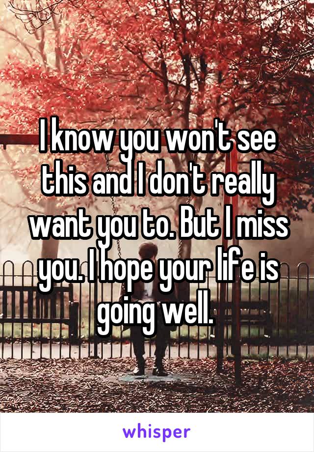 I know you won't see this and I don't really want you to. But I miss you. I hope your life is going well. 