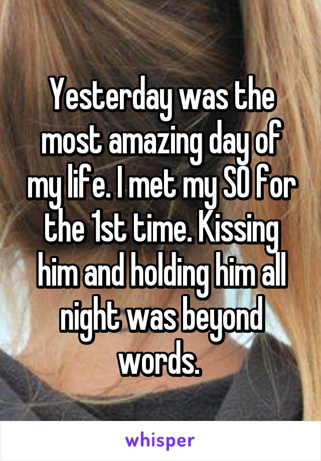 Yesterday was the most amazing day of my life. I met my SO for the 1st time. Kissing him and holding him all night was beyond words. 