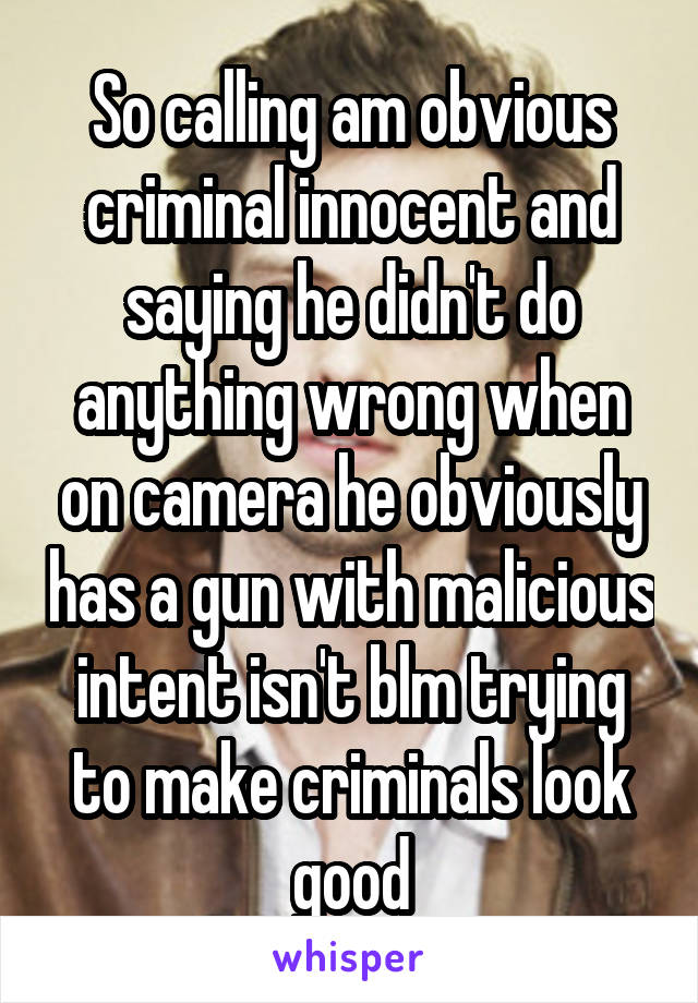 So calling am obvious criminal innocent and saying he didn't do anything wrong when on camera he obviously has a gun with malicious intent isn't blm trying to make criminals look good