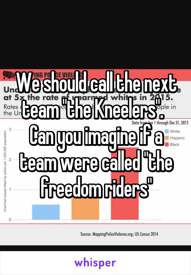 We should call the next team "the Kneelers".  
Can you imagine if a team were called "the freedom riders"