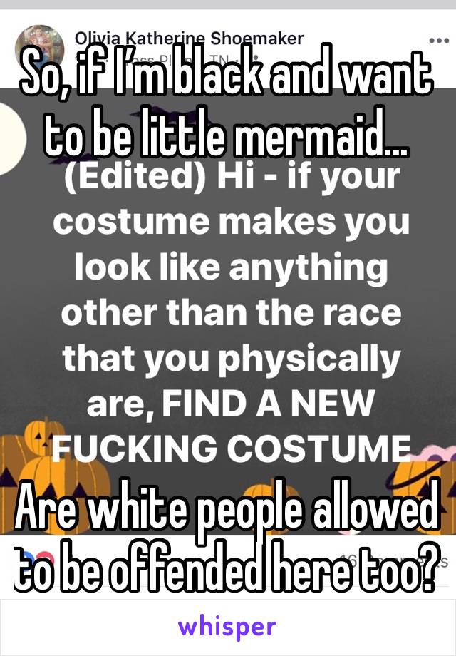 So, if I’m black and want to be little mermaid... 





Are white people allowed to be offended here too? 