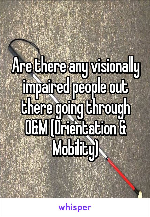 Are there any visionally impaired people out there going through O&M (Orientation & Mobility)