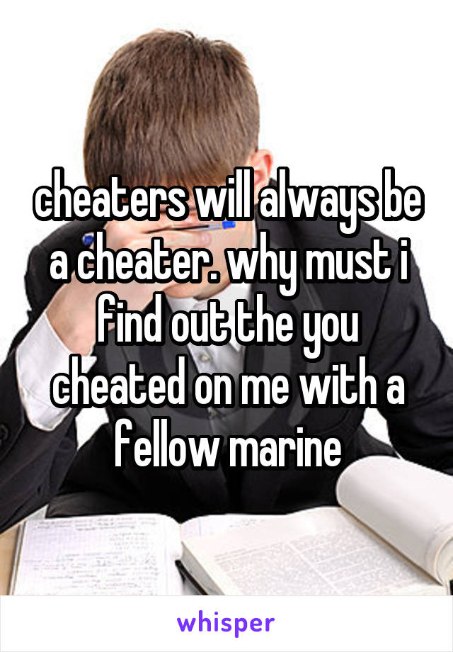 cheaters will always be a cheater. why must i find out the you cheated on me with a fellow marine