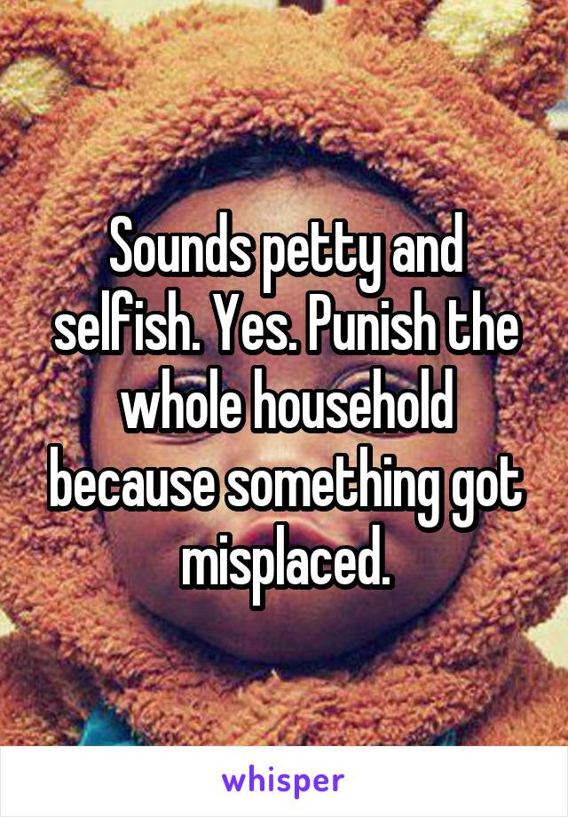 Sounds petty and selfish. Yes. Punish the whole household because something got misplaced.