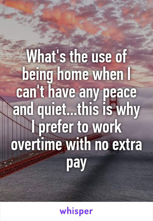 What's the use of being home when I can't have any peace and quiet...this is why I prefer to work overtime with no extra pay