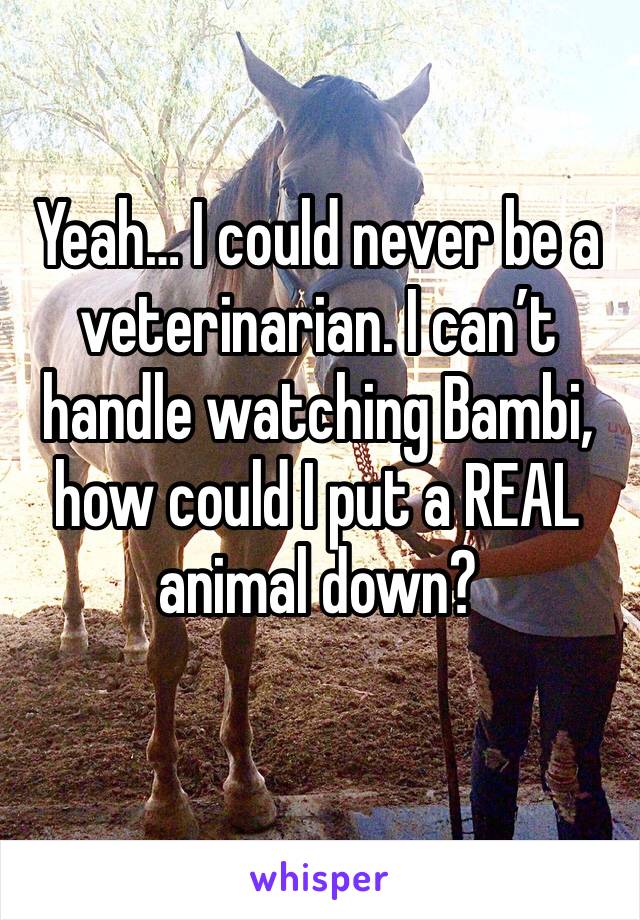 Yeah… I could never be a veterinarian. I can’t handle watching Bambi, how could I put a REAL animal down?