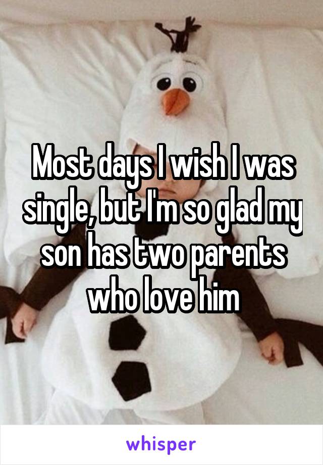 Most days I wish I was single, but I'm so glad my son has two parents who love him