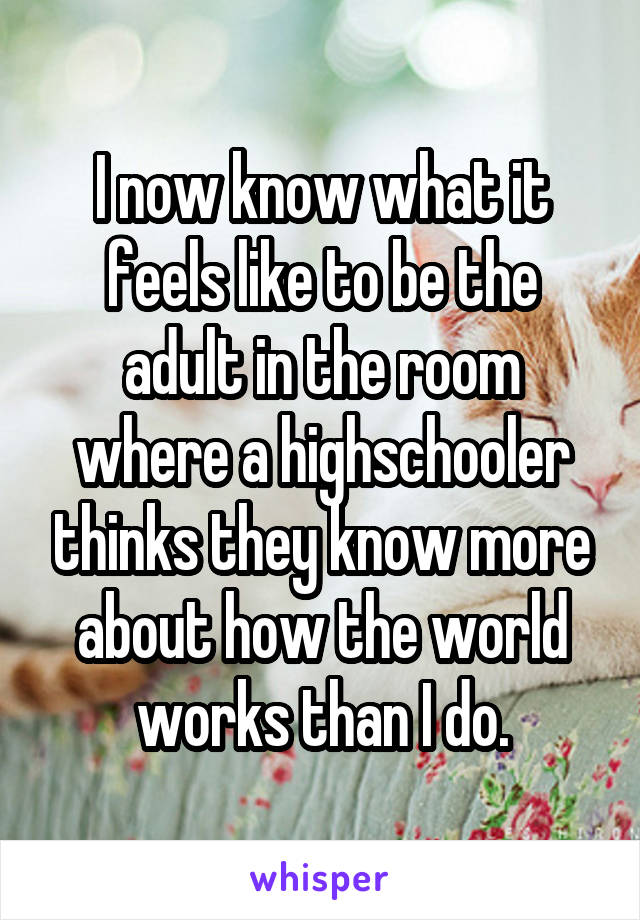 I now know what it feels like to be the adult in the room where a highschooler thinks they know more about how the world works than I do.