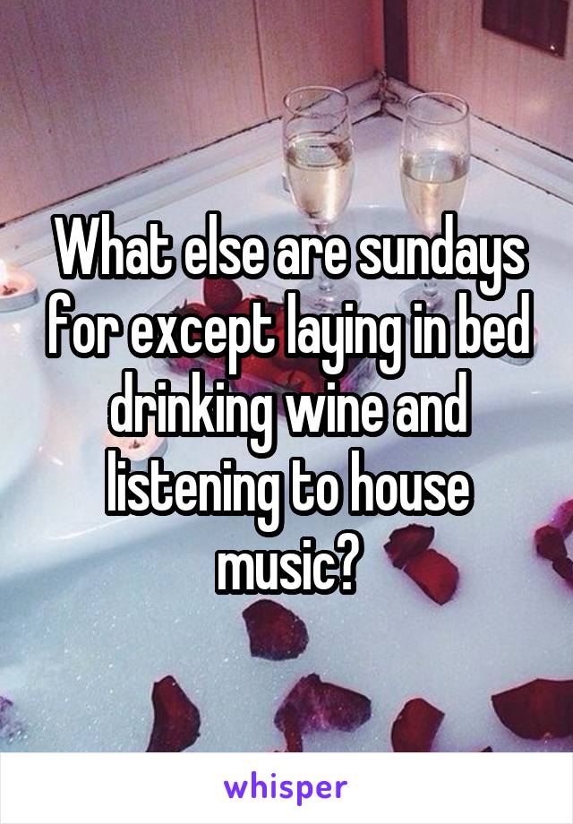 What else are sundays for except laying in bed drinking wine and listening to house music?