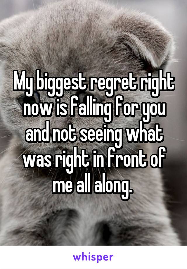 My biggest regret right now is falling for you and not seeing what was right in front of me all along. 