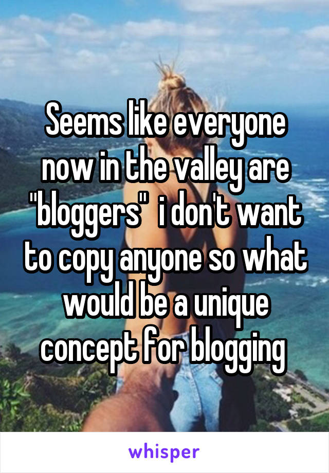 Seems like everyone now in the valley are "bloggers"  i don't want to copy anyone so what would be a unique concept for blogging 