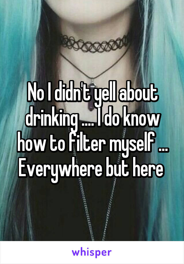 No I didn't yell about drinking .... I do know how to filter myself ... Everywhere but here 