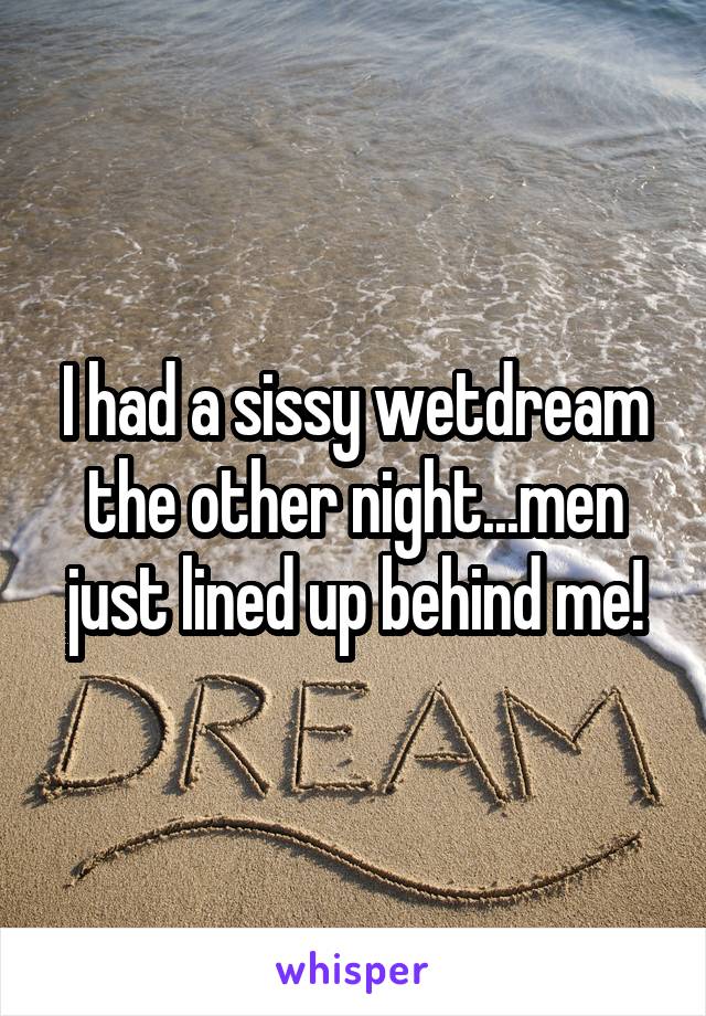 I had a sissy wetdream the other night...men just lined up behind me!