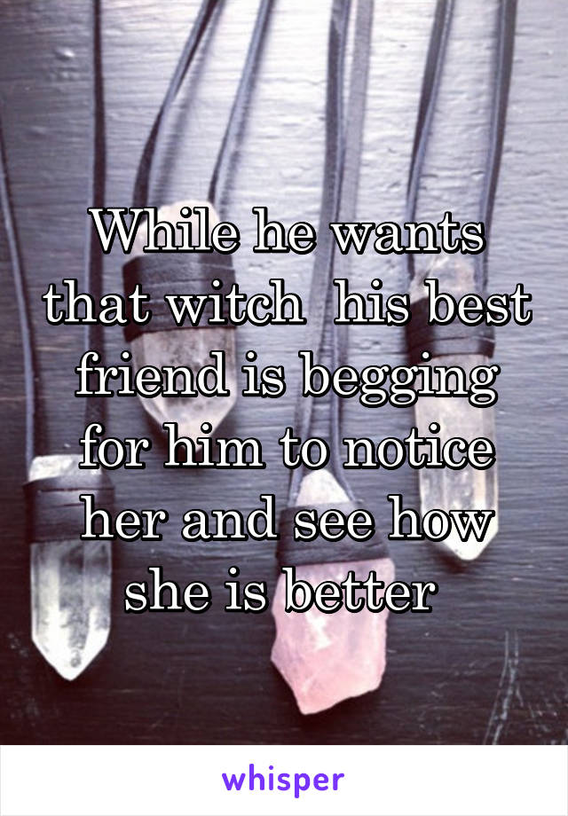 While he wants that witch  his best friend is begging for him to notice her and see how she is better 