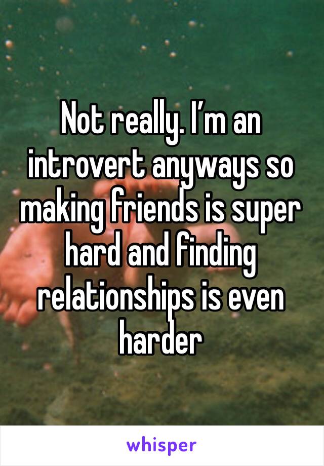 Not really. I’m an introvert anyways so making friends is super hard and finding relationships is even harder