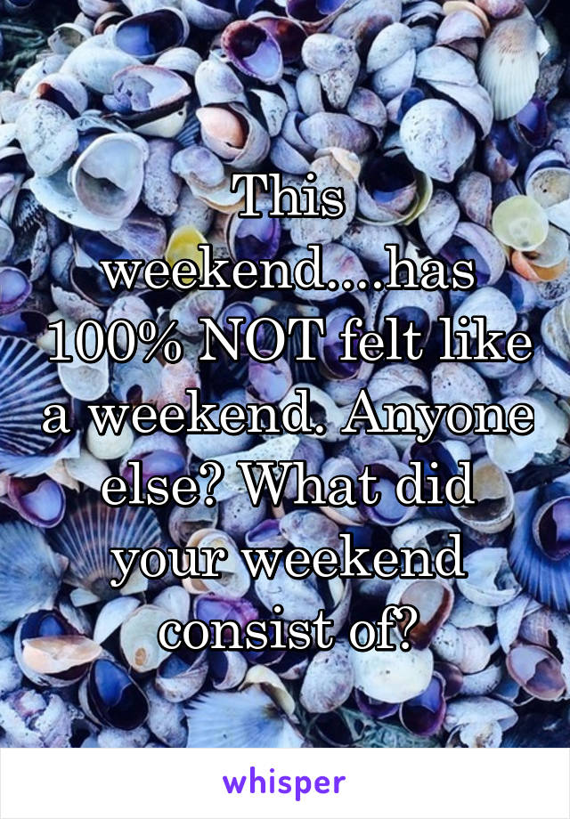 This weekend....has 100% NOT felt like a weekend. Anyone else? What did your weekend consist of?